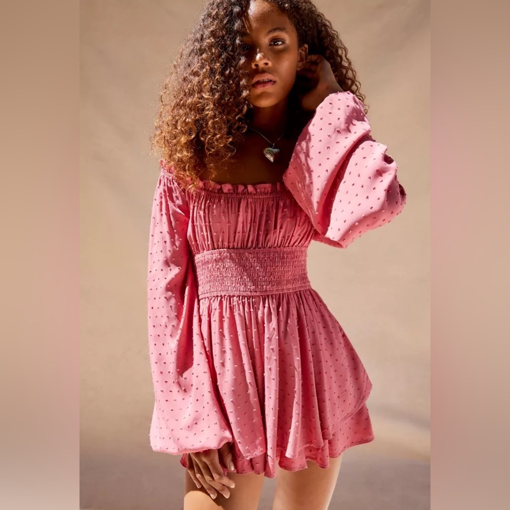 UO Clip Dot Long Sleeve Romper